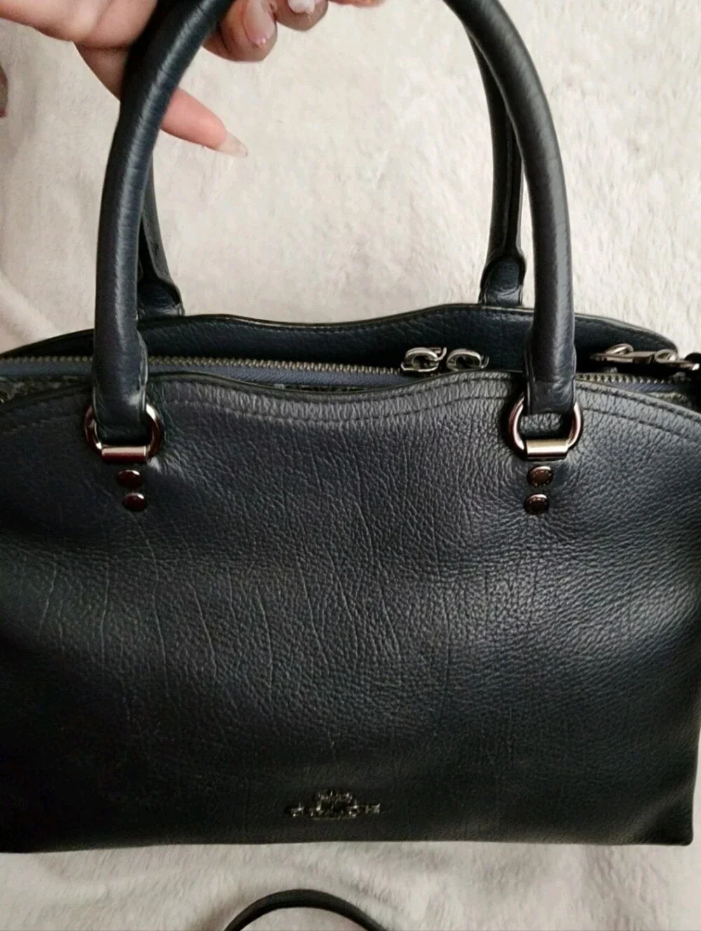 Coach Drew Satchel Crossbody Shoulder Bag Leather with Snakeskin Trim